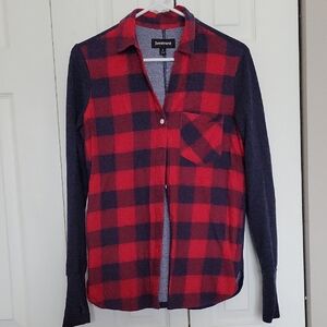 Betabrand Red and Blue Plaid Button Down Shirt